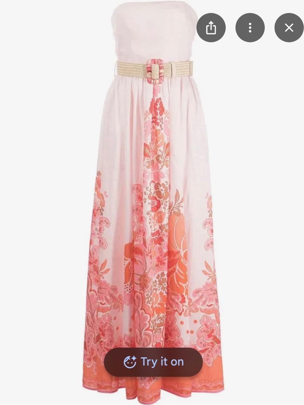 Zimmermann Pink and Coral Floral Strapless Maxi Dress with Woven Belt